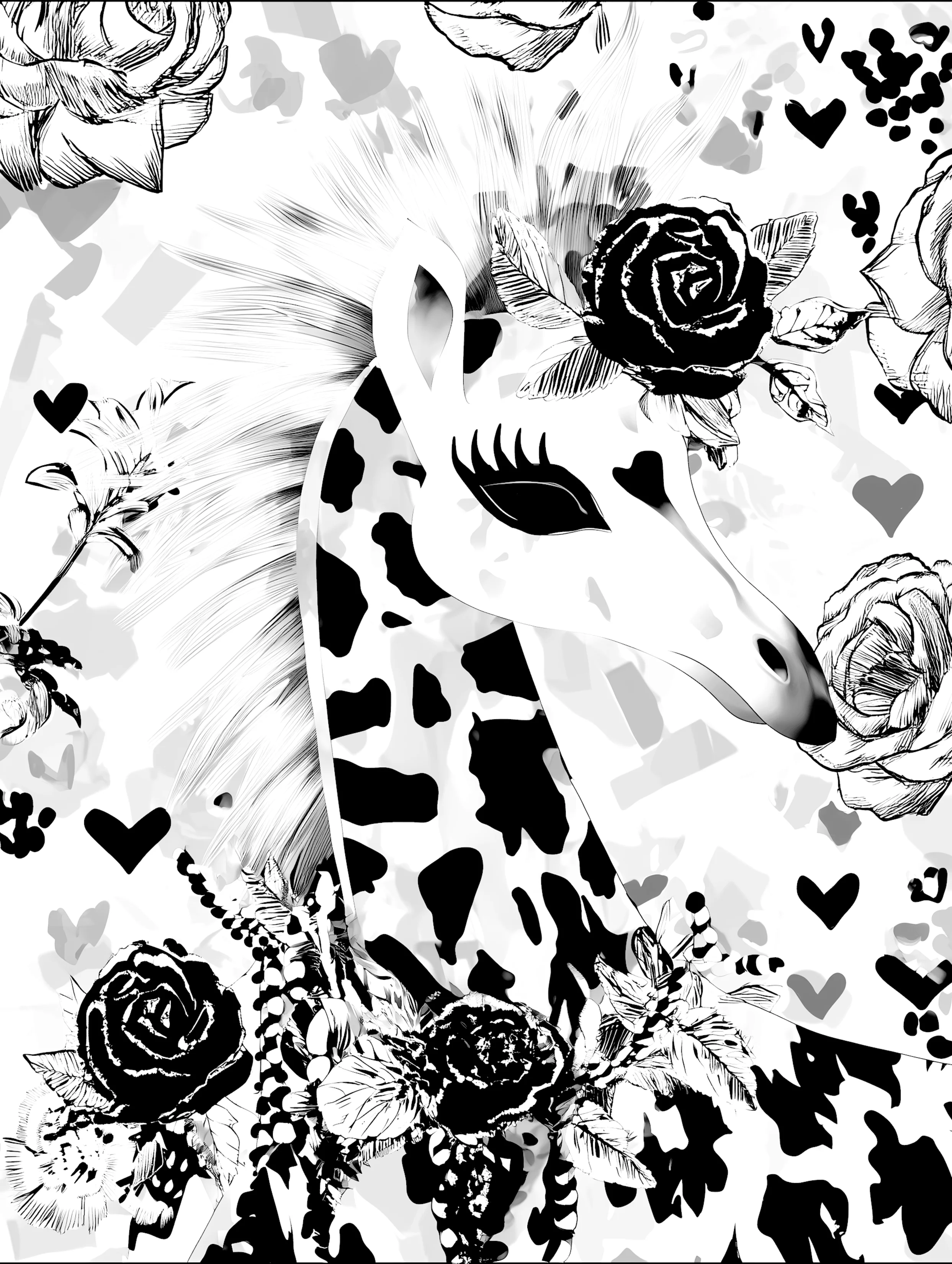 Free printable giraffe coloring page featuring giraffe side view with floral necklace